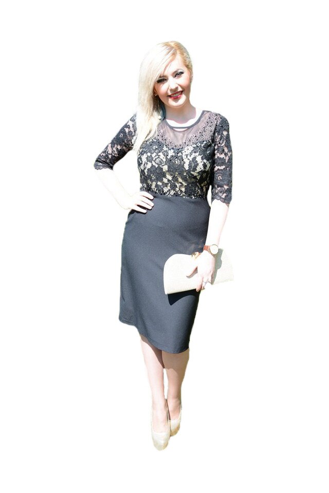 Rochie scurta de nunta,cu dantela pe fond crem,D&J Exclusive,, Neagra