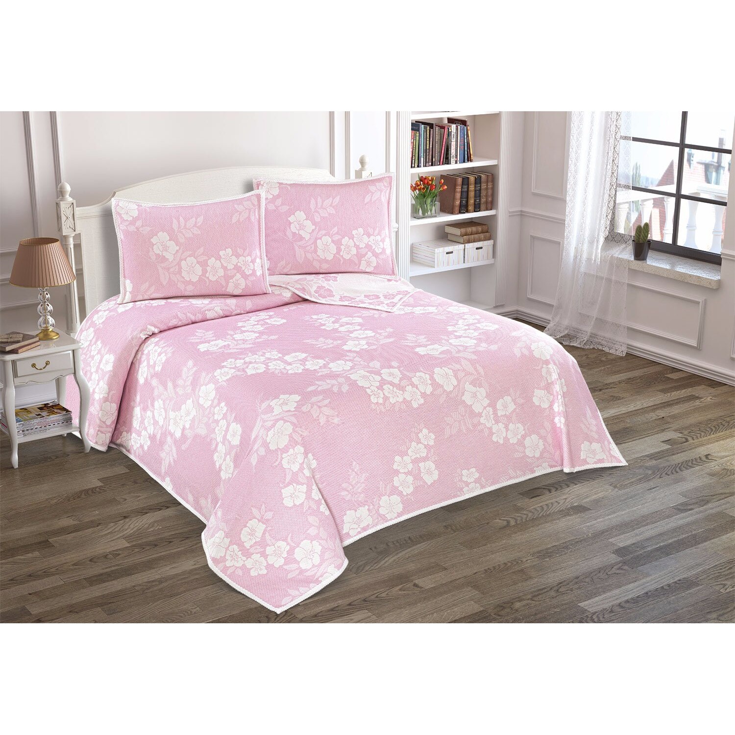 Set de Cuvertura dubla de pat cu 2 fete de perna, Valentini Bianco , Nelly Pink