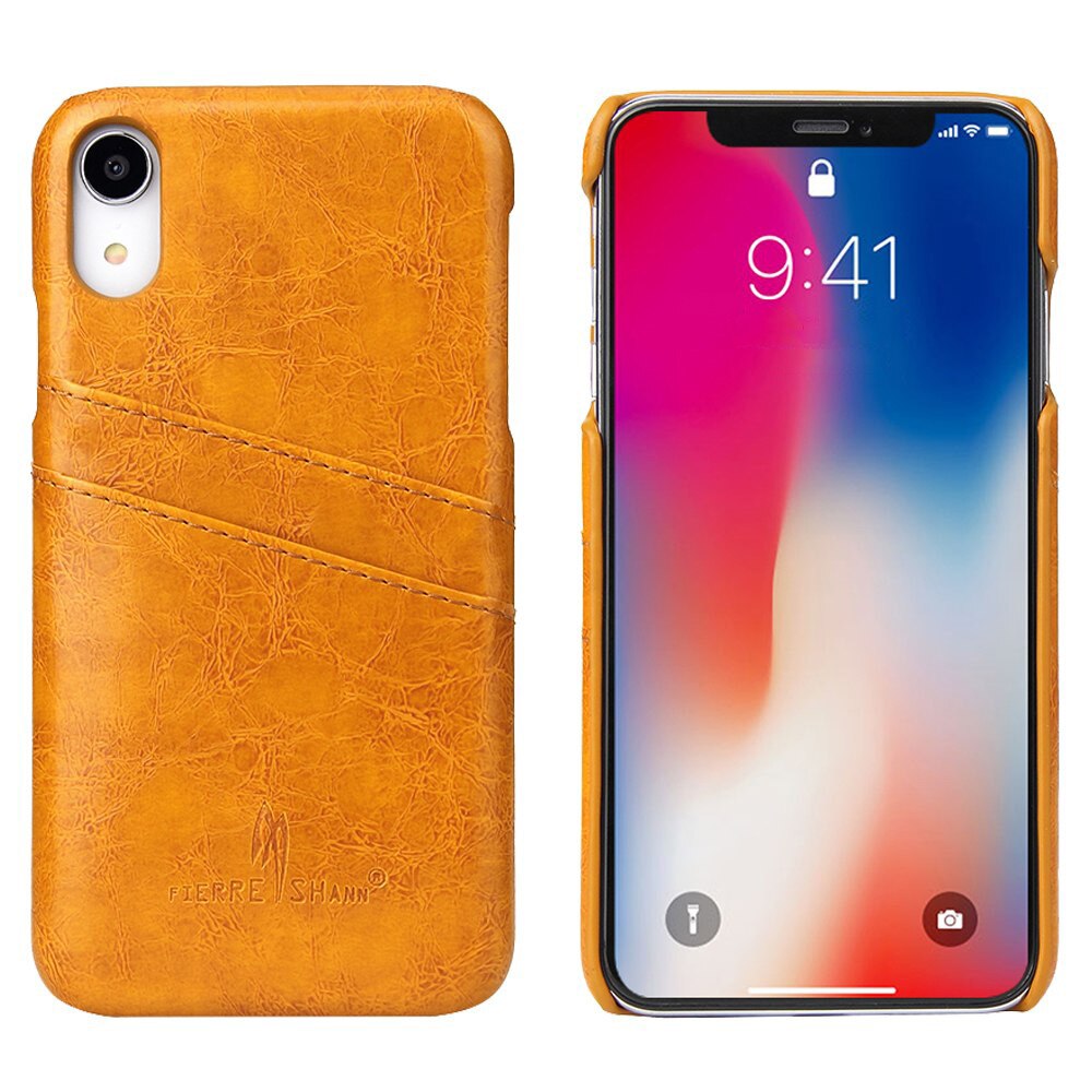 Husa iPhone XR, CaseMe, slim din piele fina cu textura vintage, back cover, slot carduri, culoare Galben
