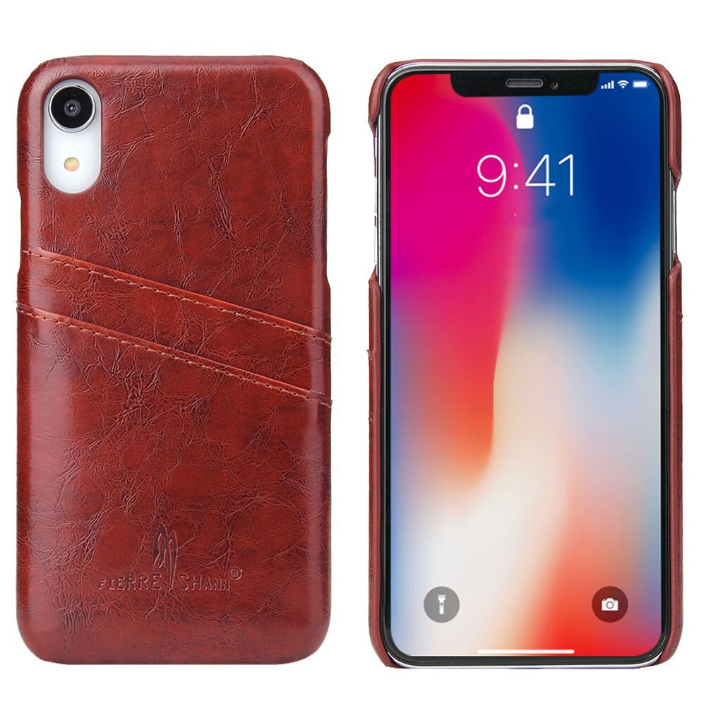 Husa iPhone XR, CaseMe, slim din piele fina cu textura vintage, back cover, slot carduri, culoare Maro coniac