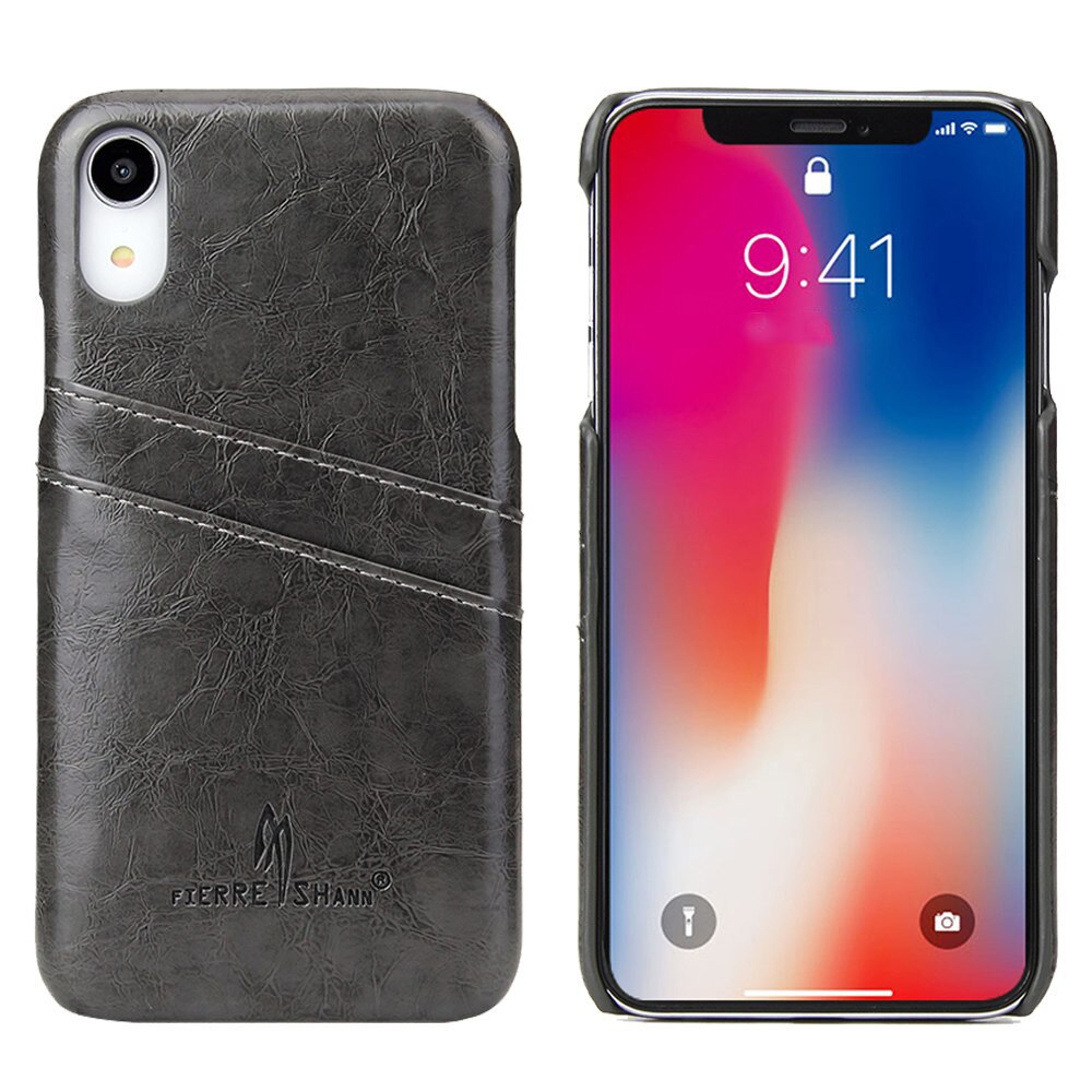 Husa iPhone XR, CaseMe, slim din piele fina cu textura vintage, back cover, slot carduri, culoare Gri