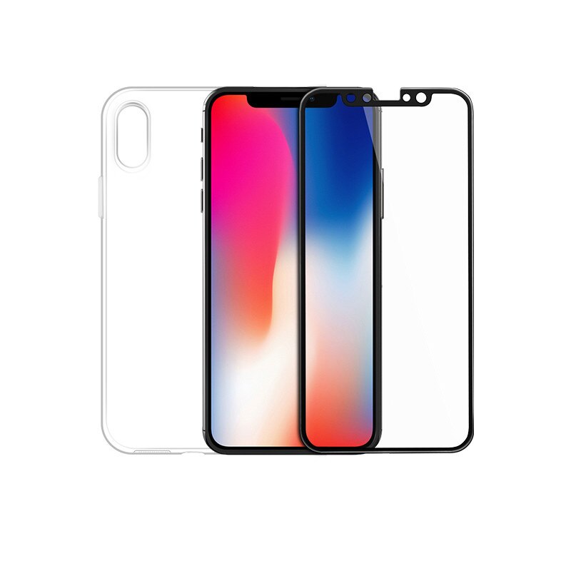 Set husa slim gel TPU + folie din sticla securizata, iPhone X / XS - Hoco, culoare Transparent