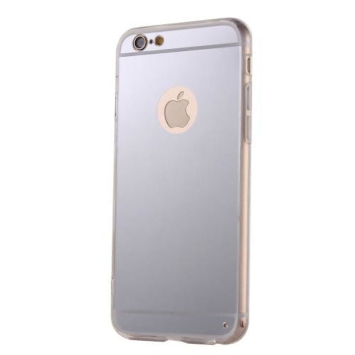 Защитен калъф за iPhone 8 Plus, сребрист, перфектно пасване, огледален ефект и безплатно фолио за стъкло