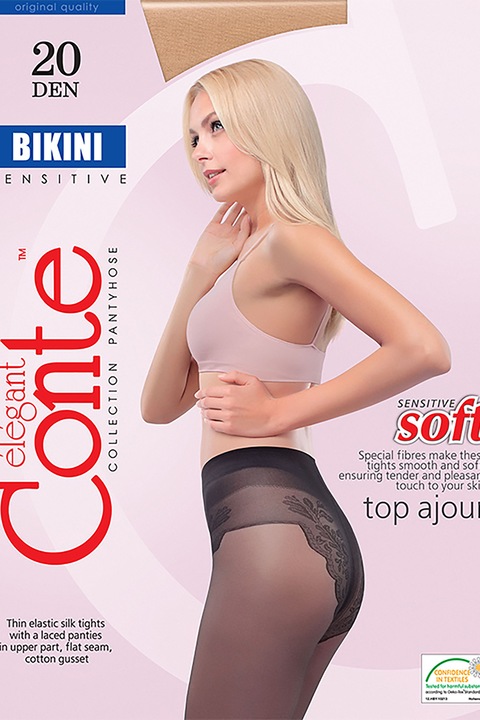 Conte Elegant - Чорапогащник Bikini 20 Den, Дантелени Бикини, Брозов