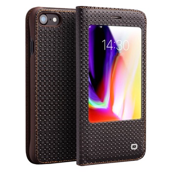 Husa iPhone SE 2 (2020), iPhone 8, iPhone 7, Qialino Window View, slim din piele naturala cu fereastra, tip carte, culoare Maro coffee Husa iPhone SE 2 (2020), iPhone 8, iPhone 7, Qialino Window View, slim din piele naturala cu fereastra, tip carte, culoare Maro coffee