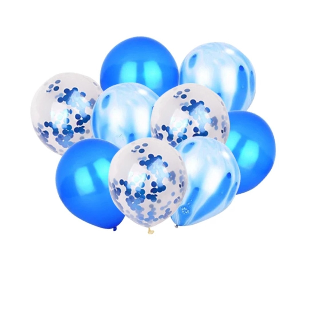 Set 9 Baloane Latex Marmorate Pentru Petrecere, Albastru