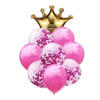 Buchet 9 Baloane Latex Plus Balon Folie Coroana, Roz/Auriu Buchet 9 Baloane Latex Plus Balon Folie Coroana, Roz/Auriu