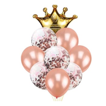 Buchet 9 Baloane Latex Plus Balon Folie Coroana, Rose Gold/Auriu Buchet 9 Baloane Latex Plus Balon Folie Coroana, Rose Gold/Auriu