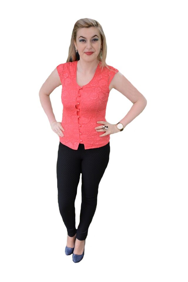 Camasa fina cu dantela,model casual-elegant,D&J Exclusive,, Corai