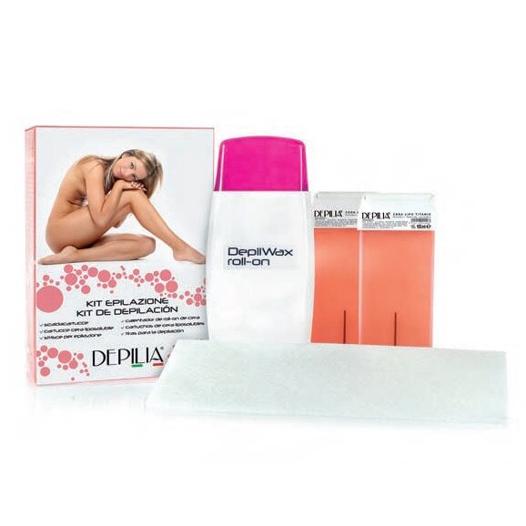 Kit profesional Epilare Titan Roz, Depilia Italy, incalzitor, 2 rezerve de ceara, benzi, 3 piese