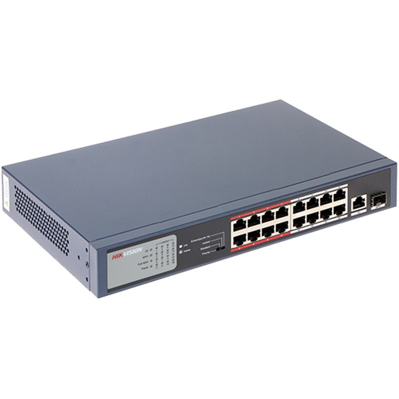 Switch 16 porturi PoE, 2 port uplink - Hikvision