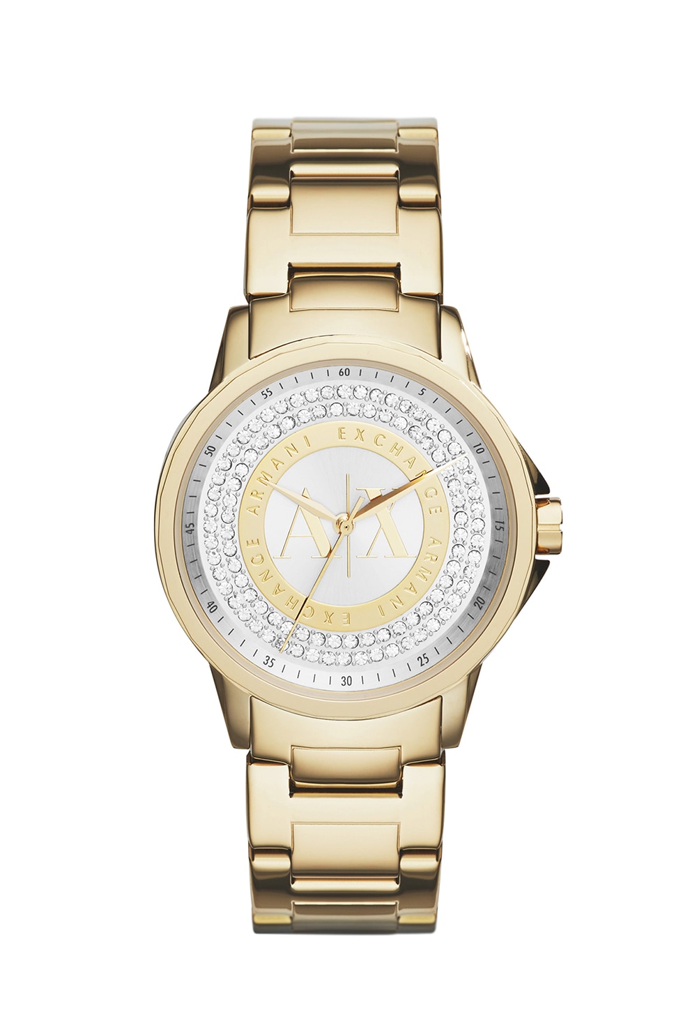 ARMANI EXCHANGE, Ceas din otel inoxidabil cu cadran decorat cu cristale, Auriu