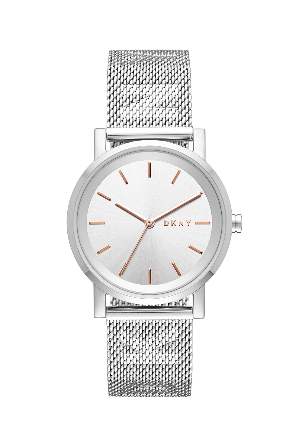 DKNY, Ceas quartz cu bratara cu aspect de plasa, Argintiu