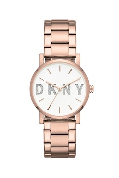 DKNY, Ceas quartz cu logo stralucitor pe cadran, Auriu rose DKNY, Ceas quartz cu logo stralucitor pe cadran, Auriu rose