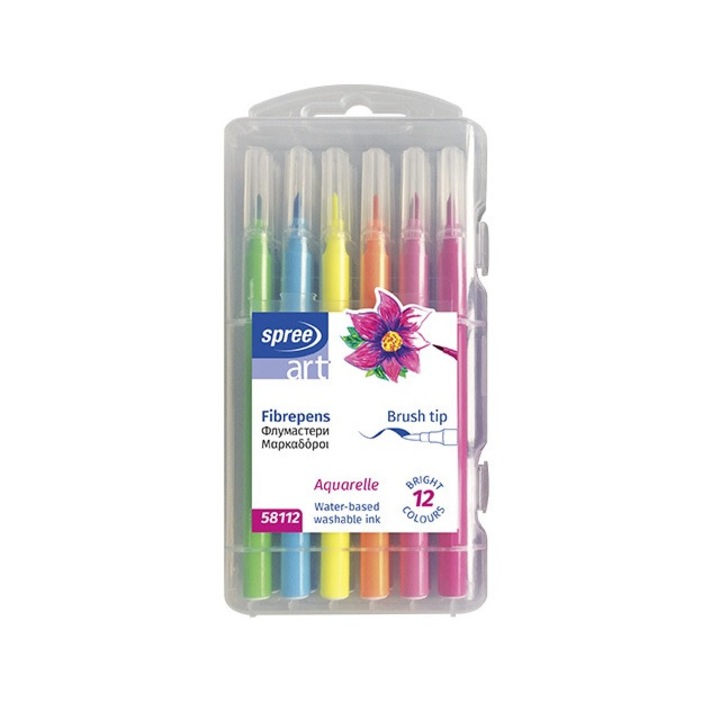 Флумастери четка Spree Art, PP кутия, 12 цвята