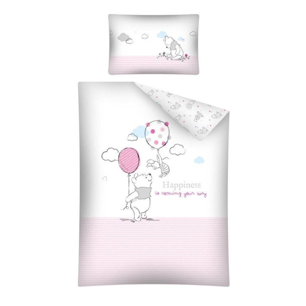 Set lenjerie pat copii Winnie the Pooh roz Happiness 100x135 + 40x60