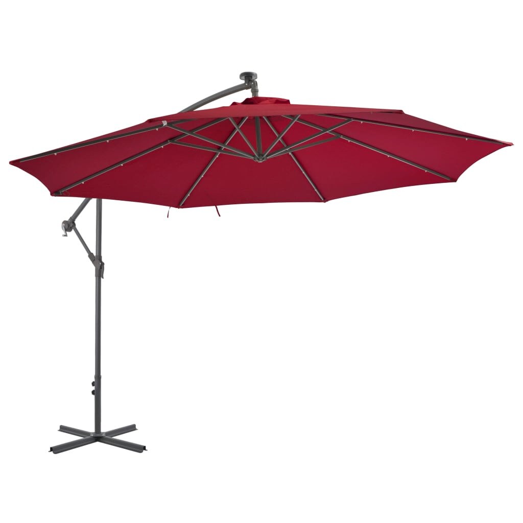 Umbrela de exterior, suspendata cu stalp din aluminiu, vidaXL, Tesatura, 350 cm, Rosu