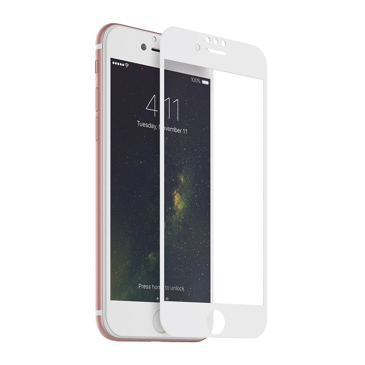 MaxCell edzett üveg védőfólia, Full Glue, 6D / 9H Apple iPhone 7/8-hoz - fehér