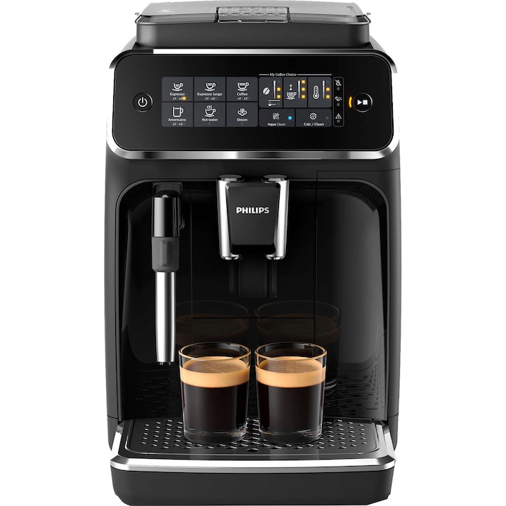 Espressor automat Philips EP3221/40, sistem de spumare a laptelui, 4 bauturi, filtru AquaClean, rasnita ceramica, optiune cafea macinata, ecran tactil, negru