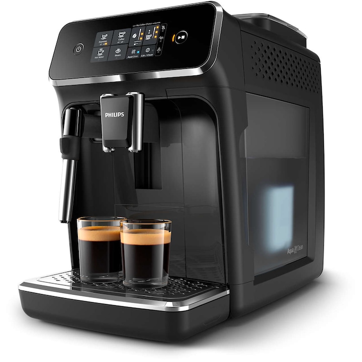 Автоматична кафе машина Philips Series 2200 EP2221/40, 2 програми за напитки, класическа пяна за мляко, душ дисплей, Черен