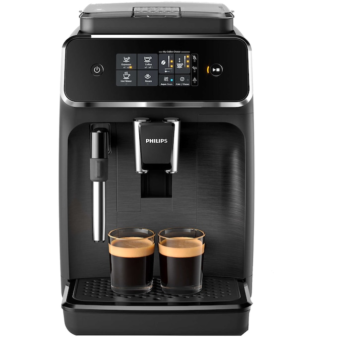 Philips EP2220/10 Series 2200 Automata eszpresszó kávéfőző, automatikus tejhabosító, tejhabosító rendszer, 2 kávéváltozat, AquaClean szűrő, 15 bar, kerámia habosító, őrölt kávé opció, Fekete