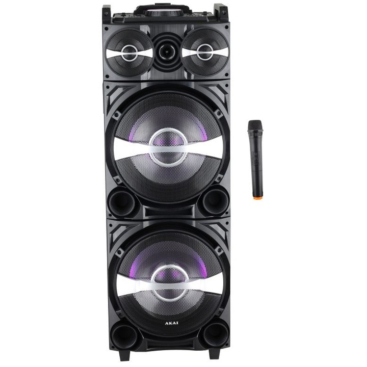 AKAI DJ-222 Aktív hordozható hangszóró, BT, DJ effektus, elem, Trolley