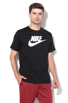Nike, Tricou cu imprimeu logo Icon Futura, Negru, Alb optic, M