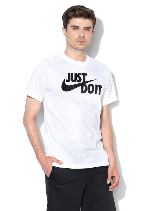 Nike, Памучна тениска Swoosh с лого, Бял