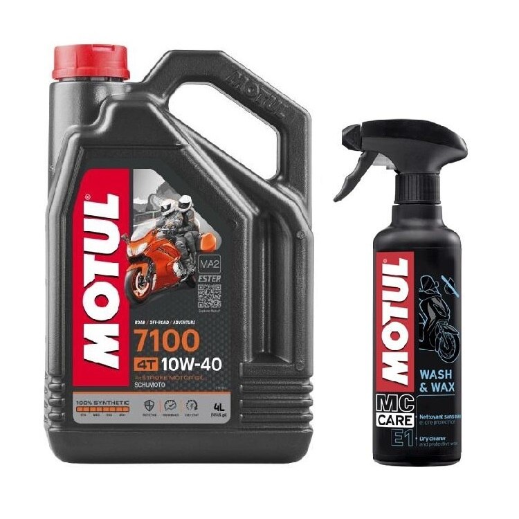 Ulei motor Motul 7100, 10W40 4T, 4L + Spray intretinere carena moto Motul WASH & WAX 400ml