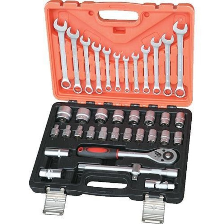 Комплект вложки с тресчотка и ключове, 37 броя, 1/2'