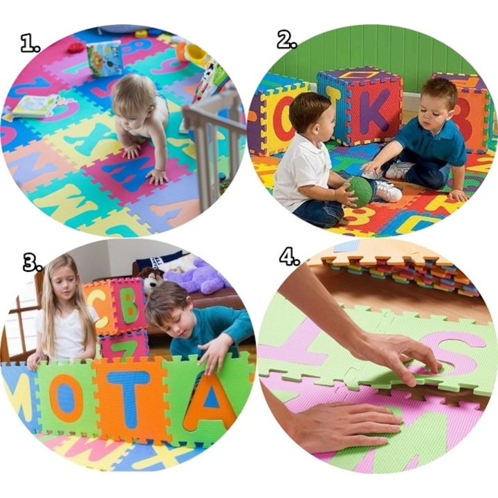 ISP Kinder Learn With Me 2 az 1-ben oktatási és interaktív játékszőnyeg és 72 darabos puzzle gyermekeknek, szivacs betűkkel, számokkal és állatokkal, ajándék tároló táskával
