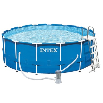 Piscina Intex Frame pompa de filtrare, scara si panou protectie inclus, 4.57m x 122cm Piscina Intex Frame pompa de filtrare, scara si panou protectie inclus, 4.57m x 122cm
