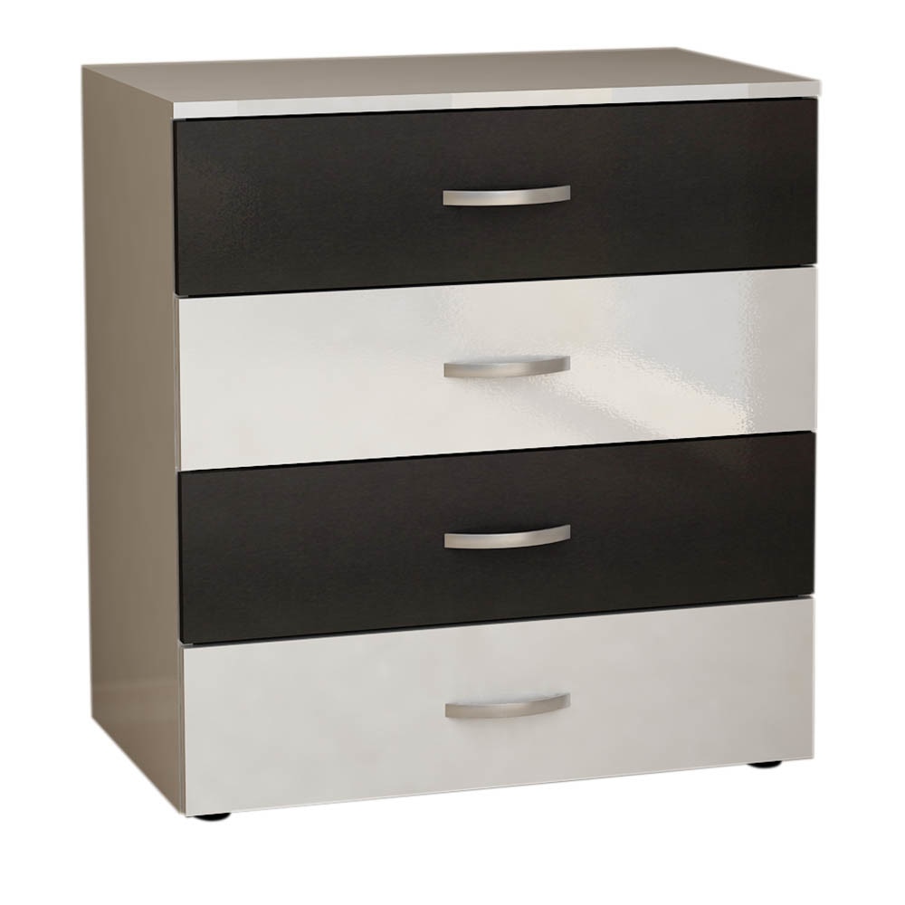 Comoda Sani Terra 2 Alb / Negru Luciu 4 sertare 70x43x76 cm