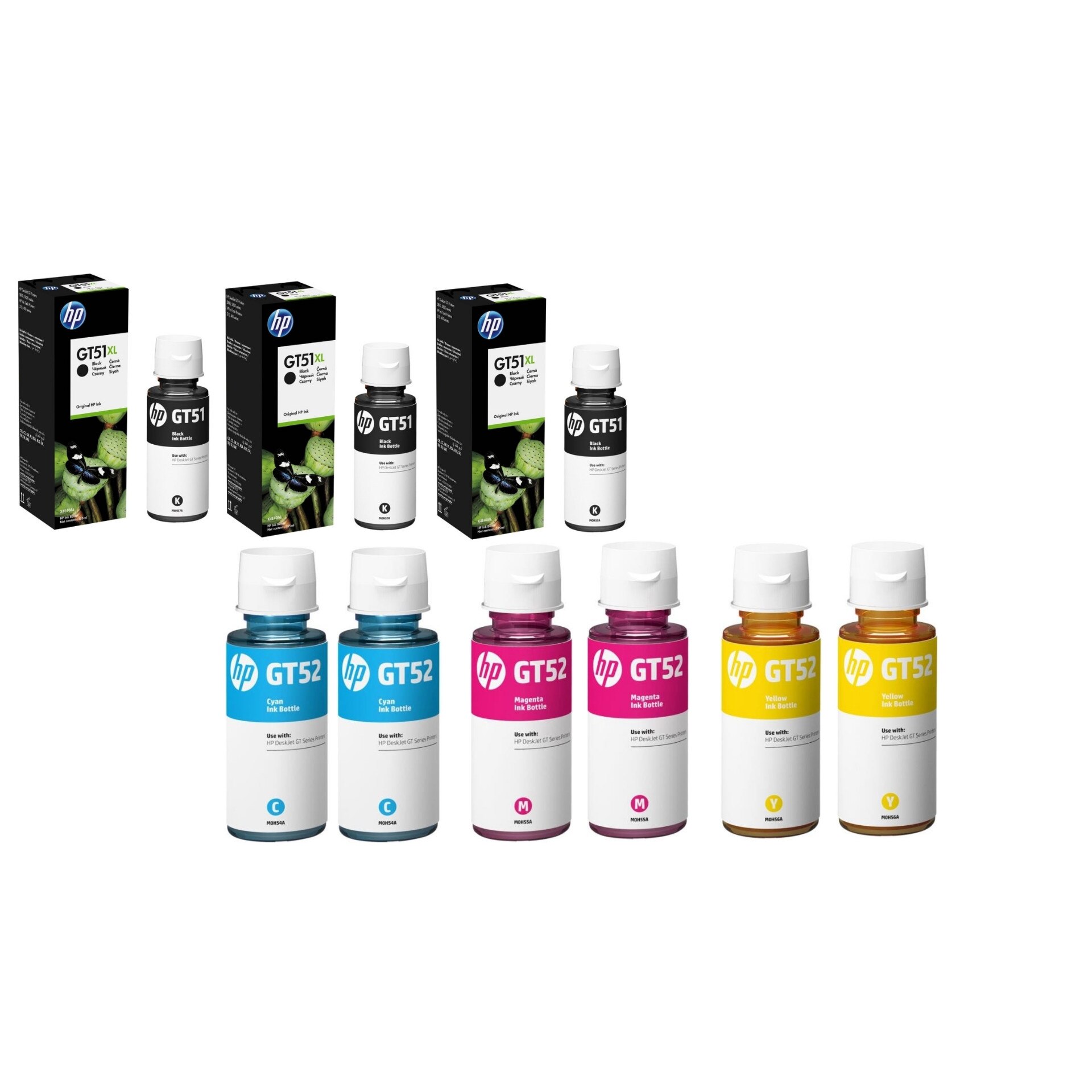 Pachet flacon refill cerneala GT51XL negru x 3, GT52 cyan x 2,magenta x 2,galben x 2,HP original 60000 pagini
