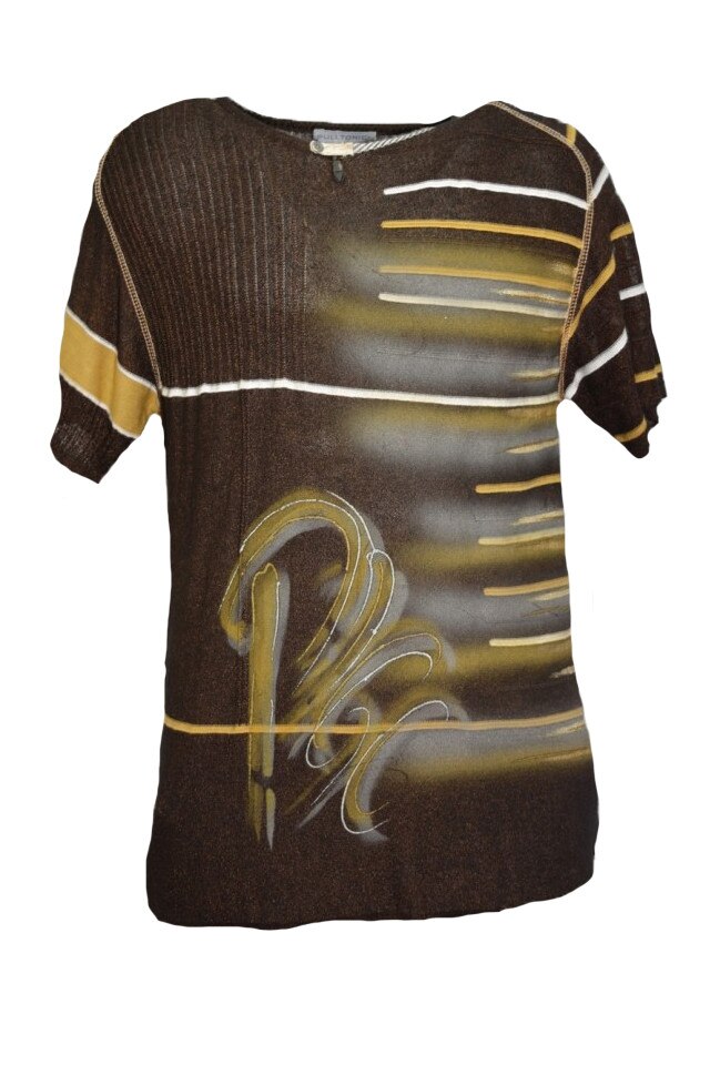 Tricou barbatesc, cu imprimeu grafic colorat, D&J Exclusive, maro, Maro