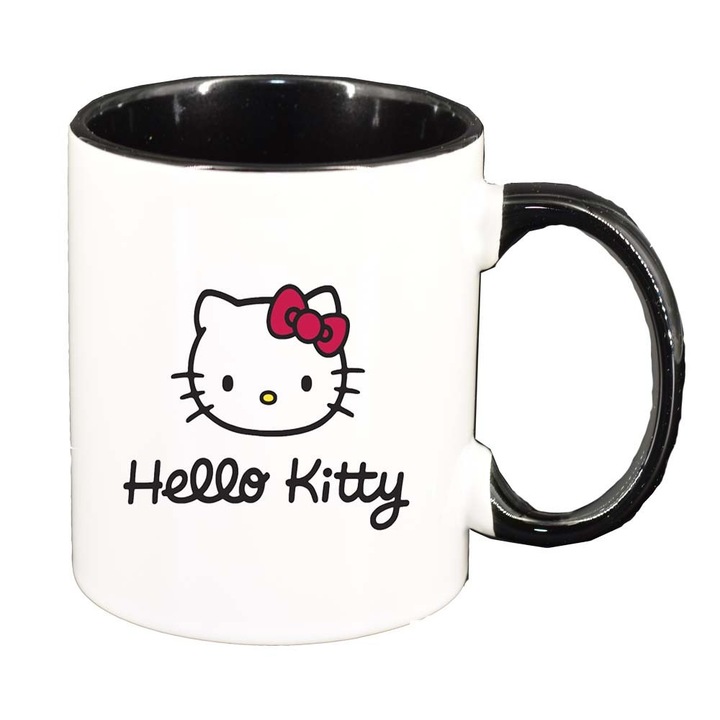 Cana "Hello Kitty", interior negru, 330ml, D839