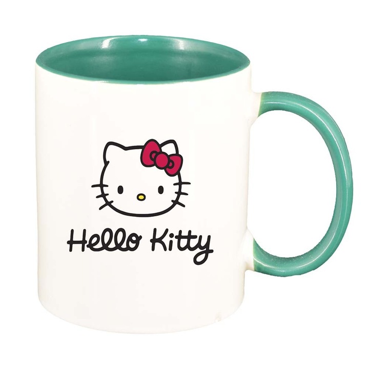 Cana "Hello Kitty", interior verde, 330ml, D839
