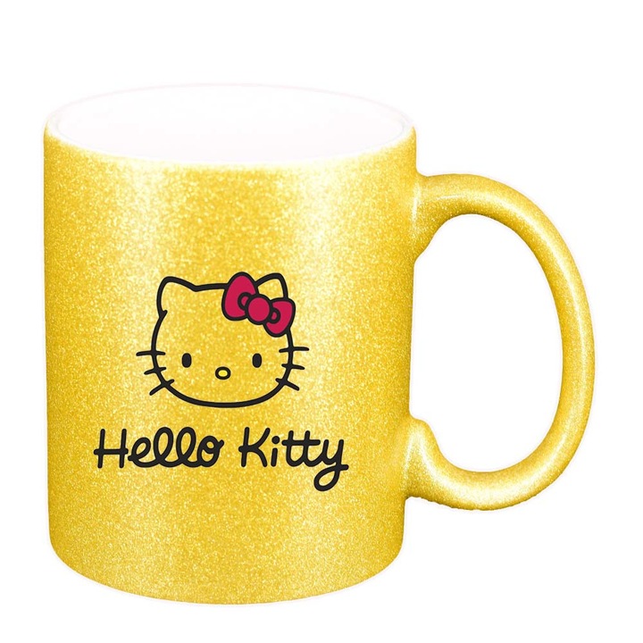 Cana "Hello Kitty", auriu sidefata glitter, 330ml, D839