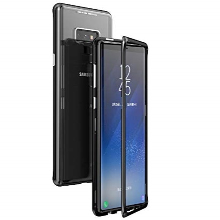 Husa Bumper Aluminium Magnetic 360 cu Spate de Sticla Securizata compatibil cu Samsung Galaxy S8 G950 Black