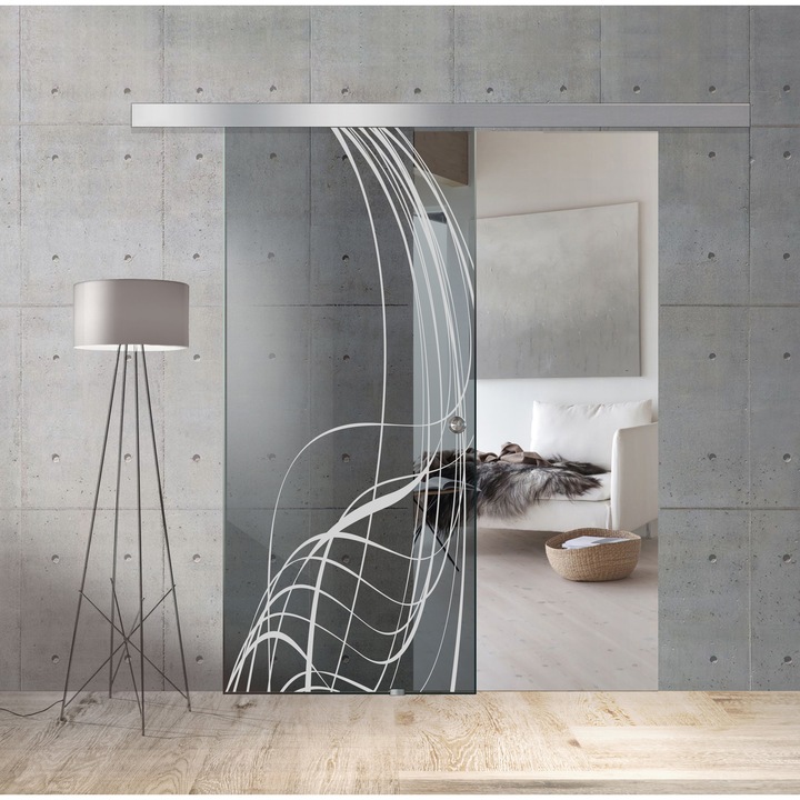 Boss üveg tolóajtó, fehér Lava modell, 60x215 cm, 8 mm vastag szürke üveg