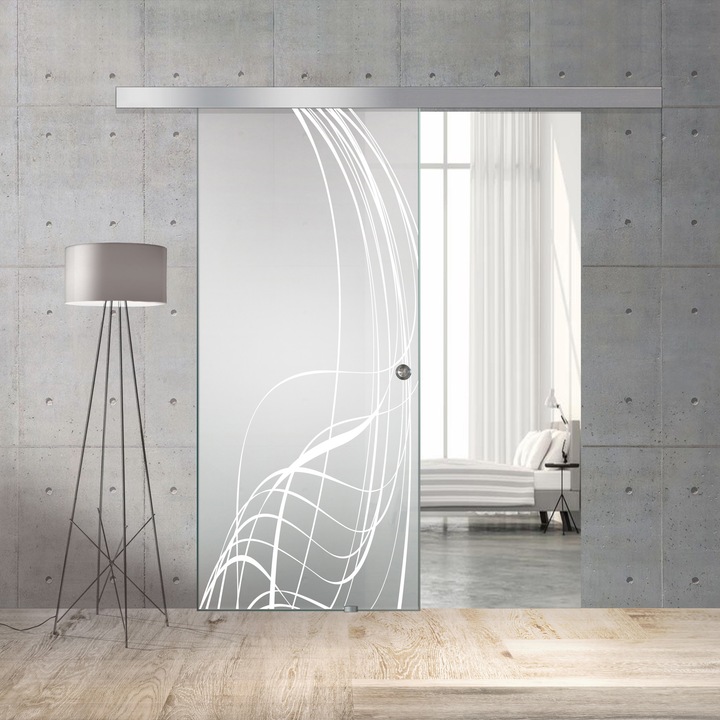 Boss üveg tolóajtó, fehér Lava modell, 80x215 cm, 8 mm vastag matt üveg