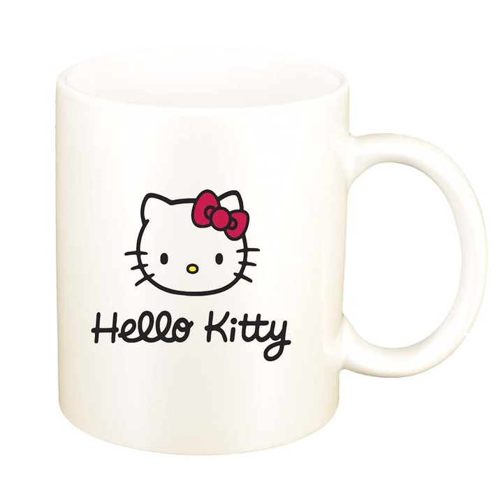 Cana "Hello Kitty", alb sidefata, 330ml, D839