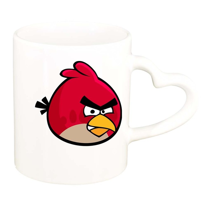 Чаша "Карикатура, Игра, Angry Birds", бяла, дръжка сърце, 330 мл, D849