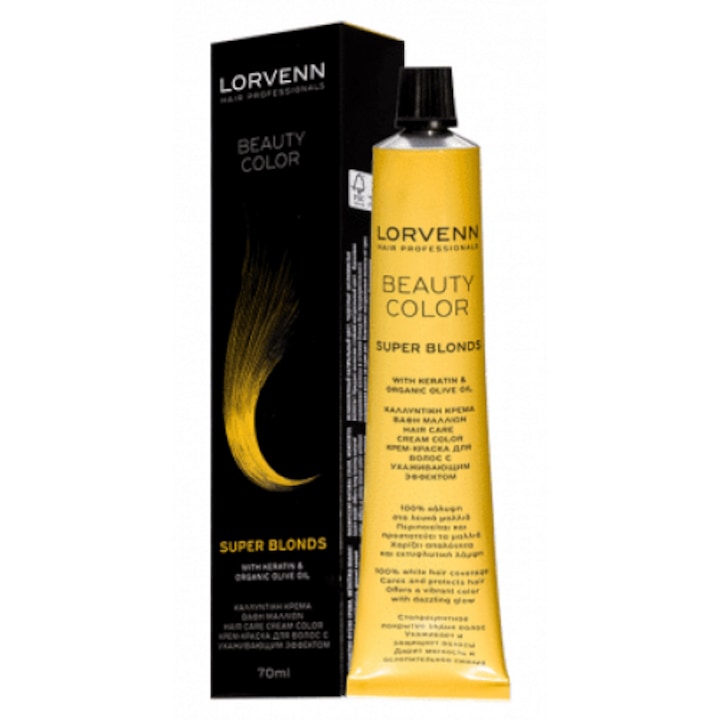 Vopsea de Par Lorvenn Professional, Beauty Color Super Blonds, Lorvenn, 1001.1, Blond ash, 70 ml