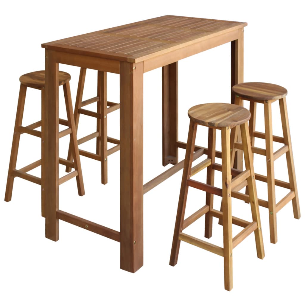 Set mobilier de bar, 5 piese, vidaXL, Lemn masiv de acacia, Maro, 120 x 60 x 105 cm