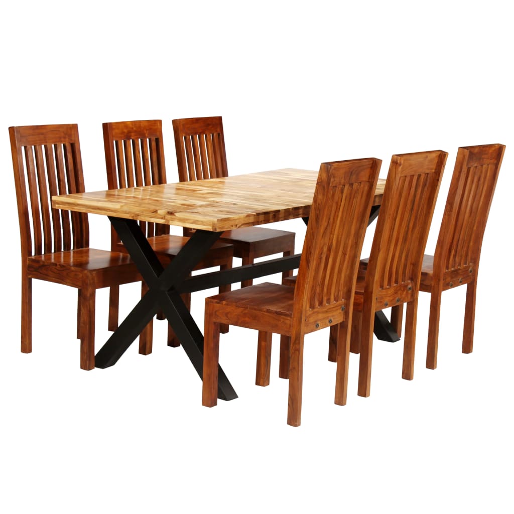 Set mobilier de exterior, 7 piese, vidaXL, Lemn masiv de salcam si de mango, Maro, 180 x 90 x 76 cm