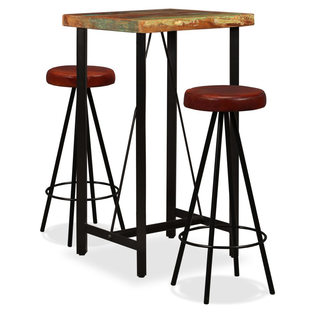 Set mobilier cu 3 piese, masa si 2 scaune, vidaXL, Piele, Maro, 60 x 60 x 107 cm