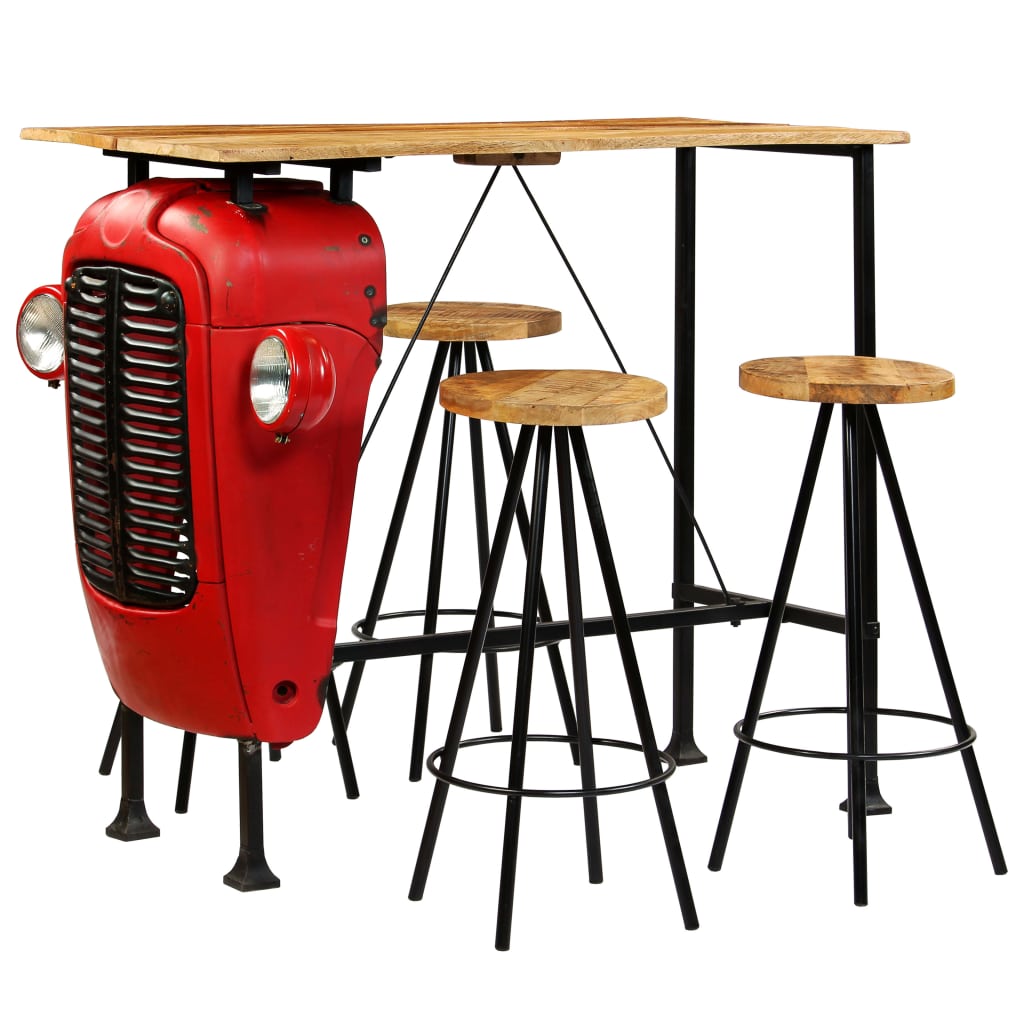 Set mobilier de bar, 5 piese, vidaXL, Lemn masiv de mango, Maro, 120 x 60 x 107 cm