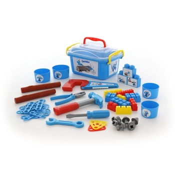 Set unelte de mana „Strumpfii“, Polesie®, multicolor, 48 piese Set unelte de mana „Strumpfii“, Polesie®, multicolor, 48 piese