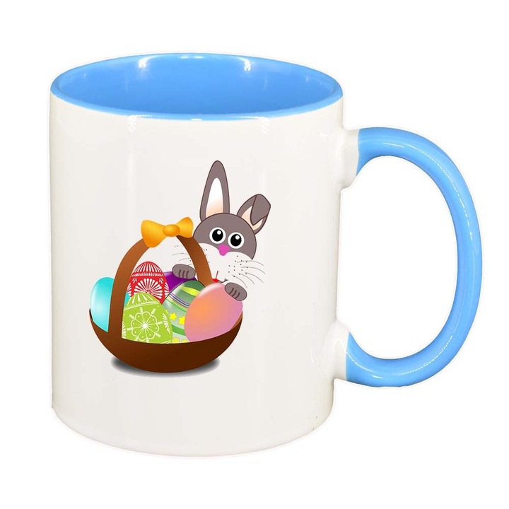 Cana "Easter, Bunny, Easter Egg", interior albastru, 330ml, D852